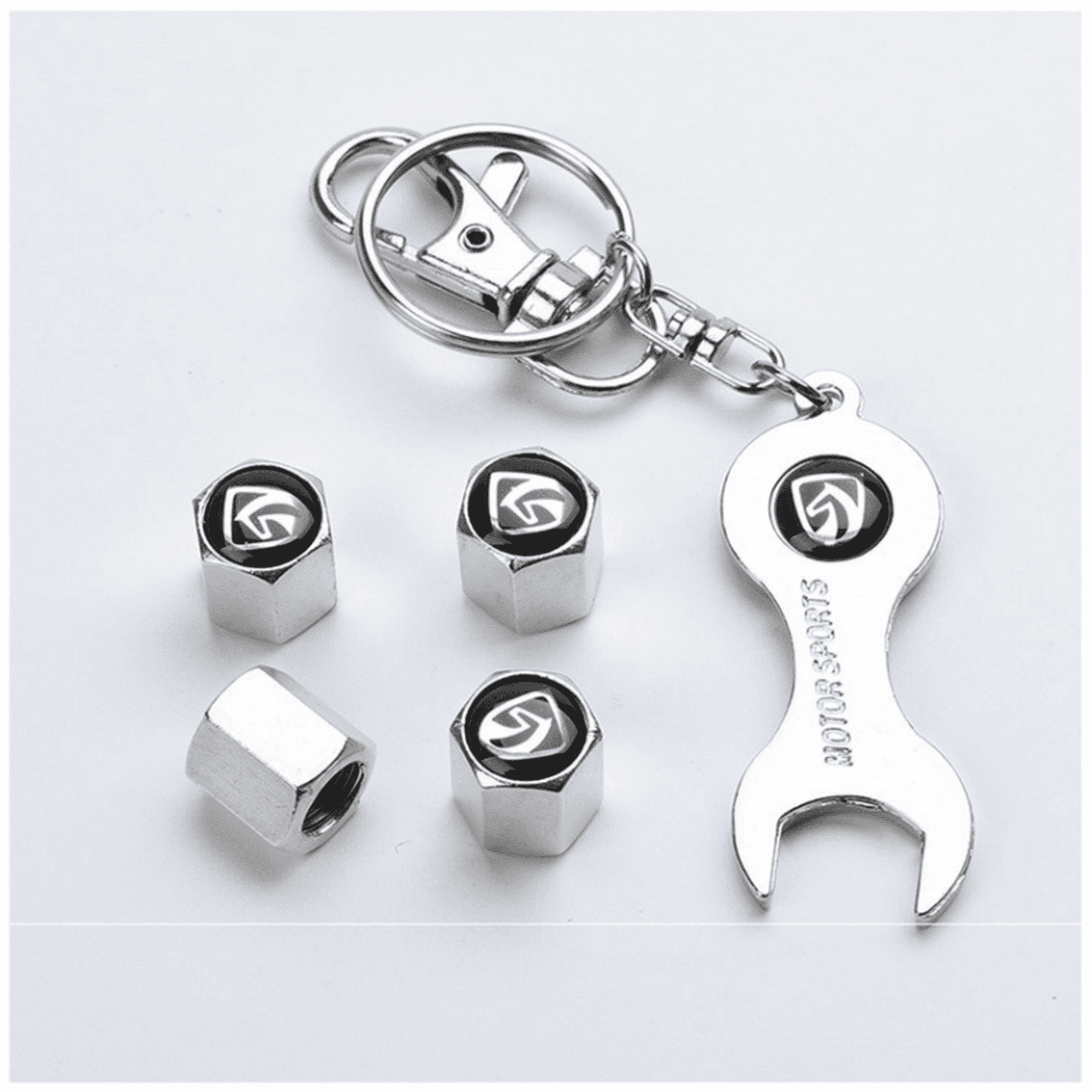 Car Wheel Tire Tyre Valve Stems Caps Air Cover Wrench Keychain For Opel